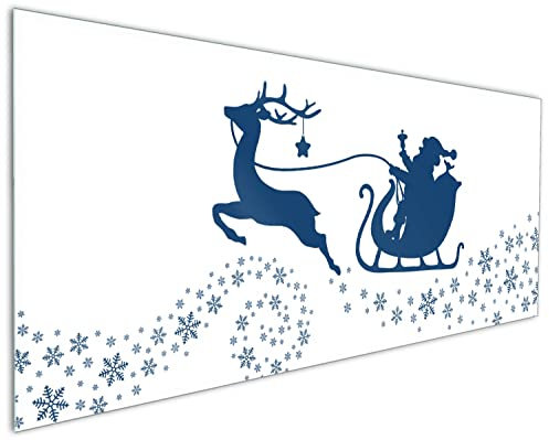 Wallario Küchenrückwand aus Glas 125 x 50 cm, Motiv: Weihnachtsmann auf seinem Schlitten mit Rentier | Spritzschutz abwischbar & pflegeleicht