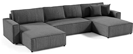 FEDVE Ecksofa mit Schlaffunktion Grau – Sekwana - Praktisches Schlafcouch mit Bettkasten – Gemütlich Sofa U Form – Sofa mit Bettfunktion zum Wohnzimmer für Viele Jahr