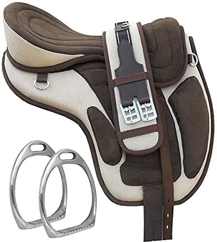 Allzweck synthetischer Treeless Freemax Englischer Sattel, Pemium-Qualität, handgefertigt, Reißzweck-Set, Gurt, 35,6 cm (14 Zoll), cremefarben