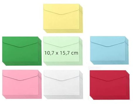 Naisfei 70 stycken kuvert färgglada, färgglada kuvert i 7 olika färger som en uppsättning i formatet, våtlevande, perfekt för pyssel, jul eller som presentidé för kort (10,7 x 15,7 cm)