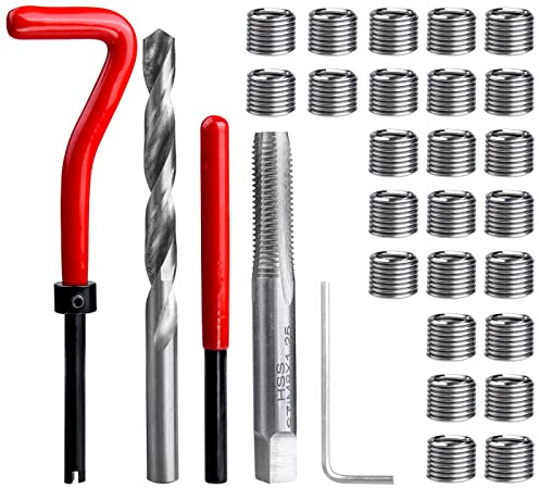 Mesee Gewinde-Reparatur-Set, M8 x 1,25 mm, metrischer Gewindeeinsatz, abisoliertes Gewinde-Reparatur-Bohrer, Handwerkzeug-Set für Helicoil-Typ, metrisch, M6, interne Schraubenlöcher, Reparatur