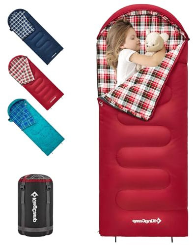 KingCamp Schlafsack für Kinder, 3 bis 4 Jahreszeiten, gefüttert mit Flanell, für kaltes Wetter, für Jugendliche, Jugendliche, Kinder, Jungen, Mädchen, Camping, Wandern, Rucksack, wasserdicht, leicht