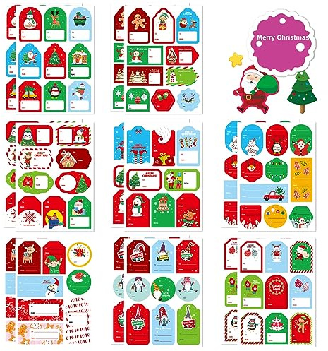 Christmas Tags, 144 Pieces Christmas Self Adhesive, selbstklebende Aufkleber, Etiketten, Geschenk-Namensschilder für Weihnachtsgeschenke