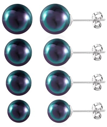 Silber 925 Perlen Ohrstecker Set Damen Kleine Ohrring PerlenOhrringe | KISSPAT Silber 925 Perlen Ohrstecker Set Damen Kleine Weiße/Perlmuttrosa/Schwarz 4 Paar Ohrring PerlenOhrringe Hypoallergen