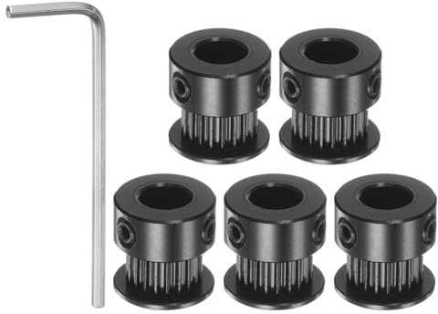 sourcing map 5Stk 2GT Umlenkrolle 20 Zähne 8mm Bohrung 16mm Aluminum Zahnriemen Scheibe mit 2mm Sechskant Schlüssel für 6mm Breite Gürtel 3D Drucker CNC Maschine Zubehör Schwarz