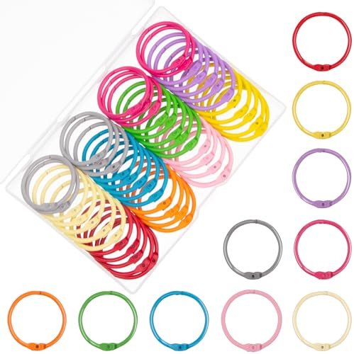 AKONEGE 100Pcs Binder Rings 30mm/1.2 Inch Multicolor Loose Leaf Book Rings for Index Cards Flash Cards, Binding Rings for Papers Keyrings, Metal Ring Binder Clips for School, Office, Home -10 Colors