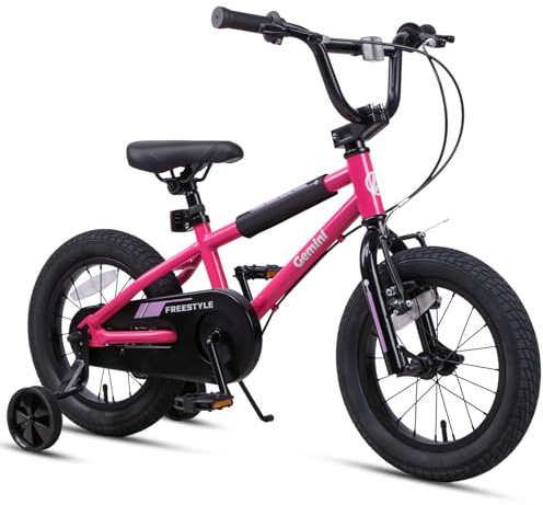 AVASTA 14 Tums Småbarnscykel för 3 4 5 Åringar Pojkar Flickor Nybörjare BMX-stil Cykel med Ringklocka och Stödhjul, Rosa