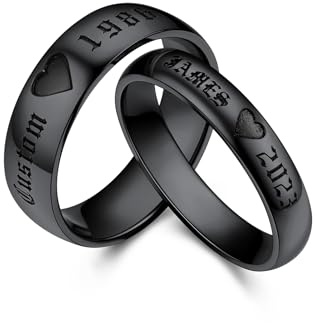 Bestyle Partner Ringe für sie und ihn Edelstahl Herz Paar Ringe Damen Herren Versprechensringe Set Promisering mit Gravur Personalisierter Schmuck Schwarz