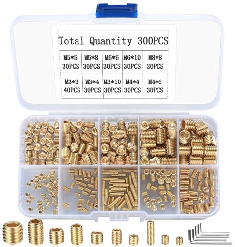 300 Pz Viti Senza Testa, M3/M4/M5/M6/M8 Grani Viti a Testa Esagonale, Viti per Legno, Viti a Brugola, Viti a Testa Esagonale Incassata per Maniglie Porte, Rubinetto, con 5 Chiave a Brugola
