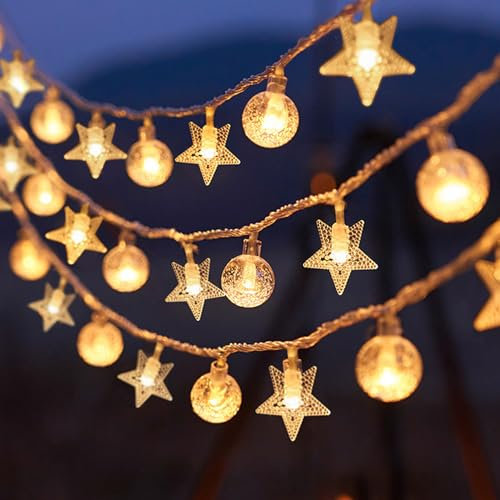 Sunshine smile 6 Meter 40LED Weihnachten Lichterketten,Weihnachten Sterne Lichterkette,LED Batteriebetriebene Lichterketten,Wasserdicht Außen Innen Sterne Lichterketten für Weihnachtsbaum Hochzeit