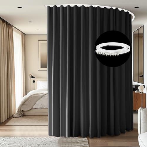 cbsroro Raumteiler, Deckenmontage, Schienensets, extra breit, Verdunkelungsvorhang, flexible Schienen für Schlafzimmer, Privatsphäre, Trennwand, 1 Paneel schwarzer Vorhang und weiße Schiene, B 23 x H