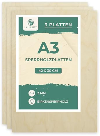 LAUBLUST Sperrholzplatte 3mm - Birkensperrholz Dünne Holz-Zuschnitte | Perfektes Blatt zum Malen, kreativen Gestalten, Brandmalerei, Laserschnitt, CNC Router, Durchbrochenes (3, ca. 42 x 30 cm | A3)