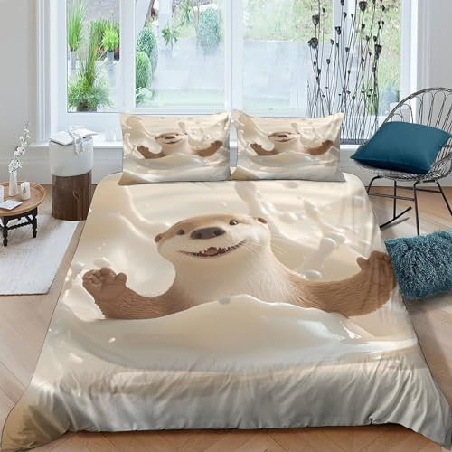 HMLTD Beaver Duvet Cover Sets Bedding Set Kids Boys Teens 3D Animal Comforter Cover And Pillow Case Duvet Cover 3Pcs Double（200x200cm）
