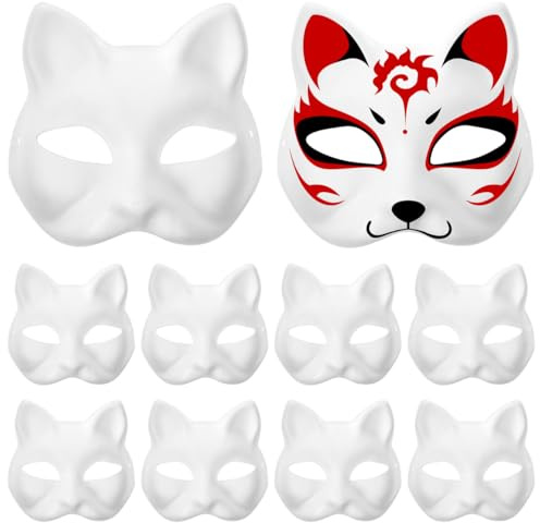 Garneck 15 Pcs Cat Mask for Kids Paint Animal Cat Mask Cosplay Costume Party Favors DIY White Animal Half Paper Fox Paper Blank