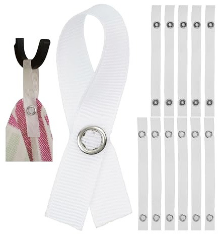Nähfrei-Aufhänger für Textilien, 12 Pack, 150 x 12 mm Schlaufen, in Weiß, mit Druckknopf Verschluss, Aufhänger Schlaufen für Geschirrhandtuch, Bad Handtuch, Lappen, Tuch, Dekoartikel, Camping Zubehör