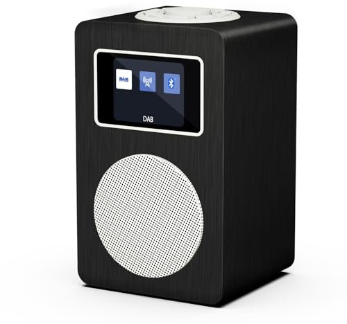 MangoKit MD4 DAB Radio,DAB Plus Radio Digitale,Altoparlante Bluetooth,FM Cucina Alimentazione e Batteria,Display a colori,40Preset,Doppi Allarmi Orologio,Porta Cuffie,Scatola di Legno-Finitura grigio