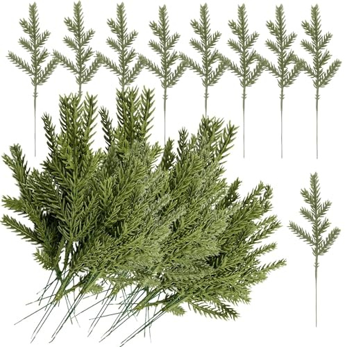 Ltsbaed 60 Stück Künstliche Kiefer Zweige, Künstliche Kiefernzweige Kiefernblätter, Grüne Kiefernpicks, Gefälschte Kiefernnadel, DIY Handwerk Kranz für Weihnachten Verschönern Hausgarten Decor
