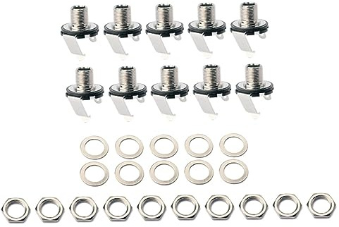 BESTonZON 10 Stück Gitarren Klinkenbuchse 6,35mm Mono Einbau Buchse aus Eisen mit Muttern und Unterlegscheiben Zubehör für Akustik und E-bassgitarren Chromfarbene Hardware
