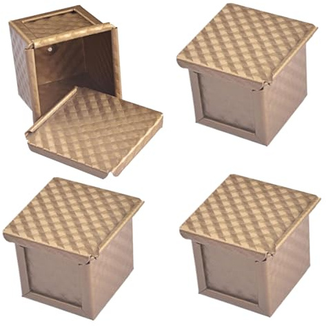 Brödform med lock, limpform med lock 4 st kub bröd brödform non-stick bröd bakform 6 x 6,4 cm mini limpformar med botten ventilationshål rullad kantad rostform låda för ugnsbakning, bröd limpform