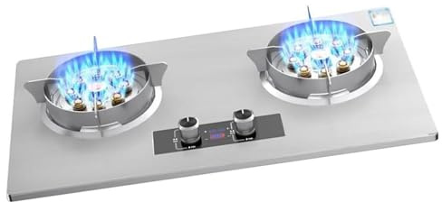 THEGA Stufa A Gas, Piano Cottura A Gas da Incasso A 2 Fuochi, Fornello da Cucina A Nove cavità da 8,5 KW/8,5 KW, (Timer Bilaterale da 180 Minuti), con Protezione Antispegnimento(NG)