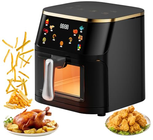 Heißluftfritteuse Airfryer,6-in-1 Air Fryer XXL 10L,1400 Watt,Antihaftbeschichtung,Heissluftfritteuse mit Sichtfenster & Shake-Reminder,55 Prozent energiesparend, spülmaschinenfeste Körbe (Schwarz)