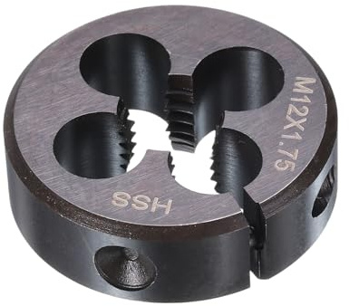 sourcing map Runde Schneideisen M12 x 1,75, metrisches Gewinde, 38 mm Außendurchmesser, verstellbar, rechts, Hochgeschwindigkeitsstahl (HSS), runde Schneideisen für Gewindereparatur