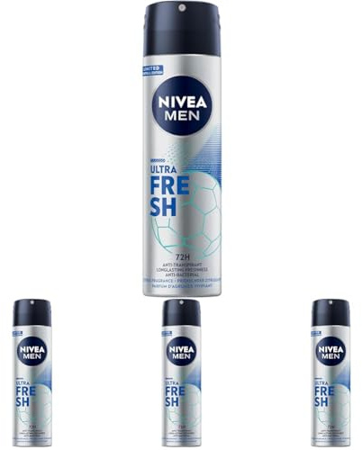 NIVEA MEN Deo Spray, Anti-Transpirant mit prickelndem Zitrusduft, zuverlässiges Deodorant mit 72h Schutz und 0% Ethylalkohol, Ultra Fresh Limited Football Edition (150 ml) (Packung mit 4)