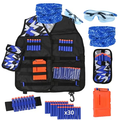 LUUFAN Tactical Vest Kit for NERF Guns with Refill Darts, Wrist Band, Reload Clips, Tactical Mask and Protective Glasses Party Birthday Gift