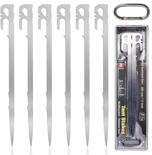 Zeltheringe Sturmsicher aus Edelstahl 28 cm Camping Heringe Erdnägel Stabil, Zelthaken mit Sechskantschlüssel Zelt Heringe für Garten, Camping, Angeln und Zelten