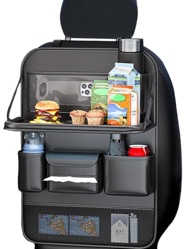 Boolico Verbesserter PU-Leder-Auto-Rücksitz-Organizer mit faltbarer Tischablage, Autositz-Rückenschutz und Touchscreen-Tablet-Halterung, kompatibel mit den meisten Fahrzeugen