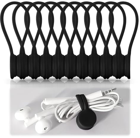 WENJION Magnetische Kabelbinder Silikon Kabel Organizer Wiederverwendbar Kabelmanagement Mit Magnet Für Büro Schreibtisch Zuhause Schwarz 10 Stück