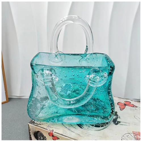 JarróN Transparente En Forma De Bolso, Jarrones De Cristal con Asa Jarrones De Cristal para Flores Jarron con Forma De Bolso, Ideal para DecoracióN del Hogar, Boda,Style2-Green
