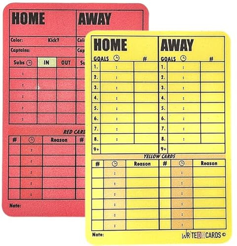WRITEonCARDS Rewriteable Referee Cards for Soccer, Red and Yellow Premier Set Cards
