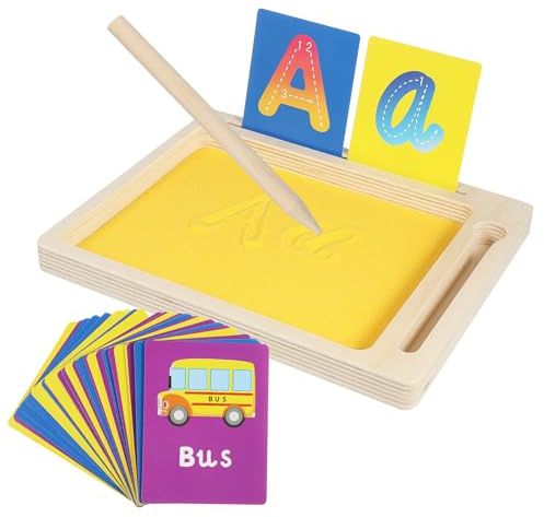 GALPADA Montessori Sand Writing Tray and Sandpaper Letters for Kids Preschool Letter Formation Educational Wooden Tray Cards and Pen for Classroom Learning Activities