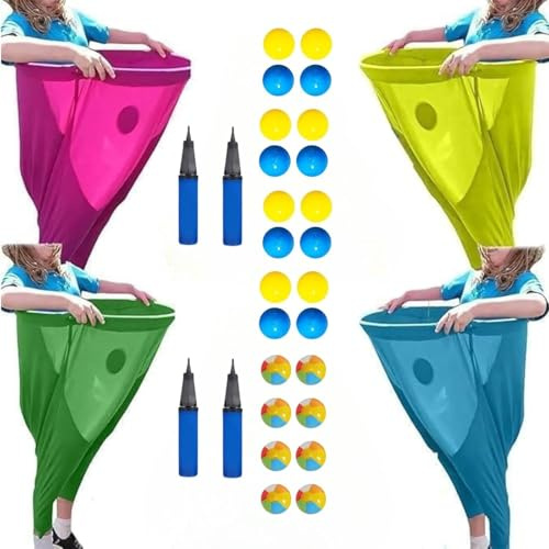 Oma-Hose Hinterhofspielset 4-teilig große Oma-Hose Outdoor-Spiel für Erwachsene mit 24 elastischen Bällen Riesenhose Outdoor-Wurfspiel Teamstaffel Spiel Party Familienfeier Hinterhofspielset
