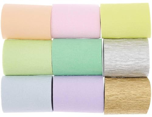 Kreppbänder, Regenbogen Pastell Mix, FSC MIX, 9 Stk, 5,5 cm x 10 m