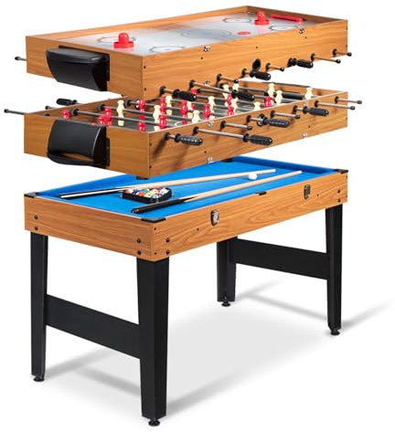 Nightcore 48” Multi Game Table, 3 in 1 Combo Game Table with Foosball, Billiard and Air Hockey, Includes Complete Accessories, Space Saving Design for Bar, Party & Recreation
