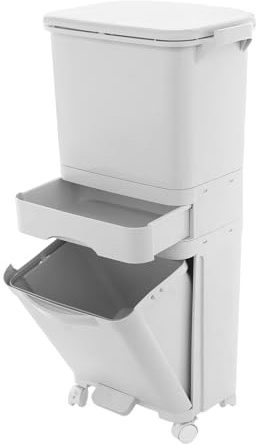 Ecoggeder Pattumiera a pedale da cucina, 42 l, per separazione a secco e umido, sistema di raccolta differenziata della spazzatura con 3 scomparti, ruote 42 x 28,5 x 84 cm, per cucina, ristorante