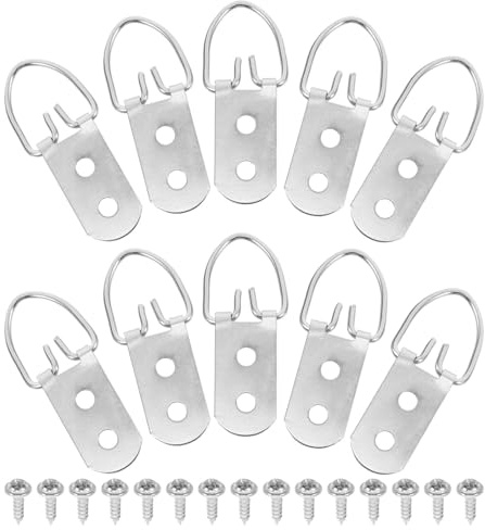 Ciieeo Juego de 30 Colgadores para Marcos con Anilla D de Doble Orificio y Tornillos Ganchos Resistentes para Colgar Cuadros Lienzos y Marcos de Punto de Cruz Kit para Decoración de