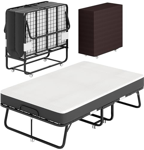 CAIYUN Letto Pieghevole 120 x 190 cm Nero con Materasso in Memory Foam da 13 cm, Stabile Fino a 200 kg, Salvaspazio con Protezione