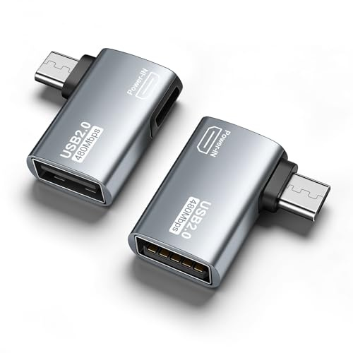 Seminer Adaptador Micro USB a USB 2.0 OTG Host con ángulo de 90 Grados | y Alimentación USB para Teléfonos y Tabletas (2 Piezas)