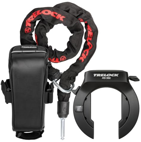 TRELOCK RS 561 NAZ + ZR 355 – Rahmenschloss Set mit 100 cm Einsteckkette und Satteltasche – Sicherheitsstufe 15 – Schlüssel nicht abziehbar