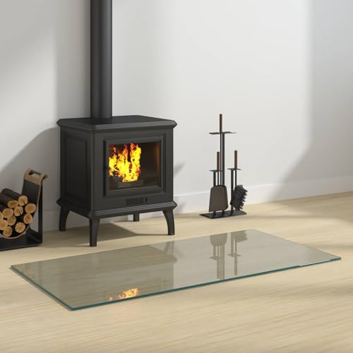 GeenYuu Feuerstelle Glasplatte Transparent 100 x 50 cm aus gehärtetem Glas mit polierten Kanten, Hitzeschutz und Brandschutz für Parkett Laminat, Kaminbodenplatte als Ofenunterlage gegen Funkenflug