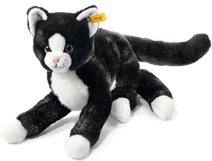 Steiff Mimmi Schlenker Katze - 30 cm - Kuscheltier für Babys - weich & waschbar - schwarz/weiß (099366)