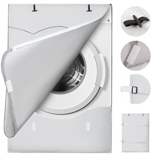 Funda para Lavadora Totalmente Cubierta de 3 y 4 Lados, Tela Oxford Gruesa Plateada de Doble Cara,Resistente al Sol, Impermeable y Antienvejecimiento,Funda para Secadora Exterior 60*65*85 CM（12KG/XL）