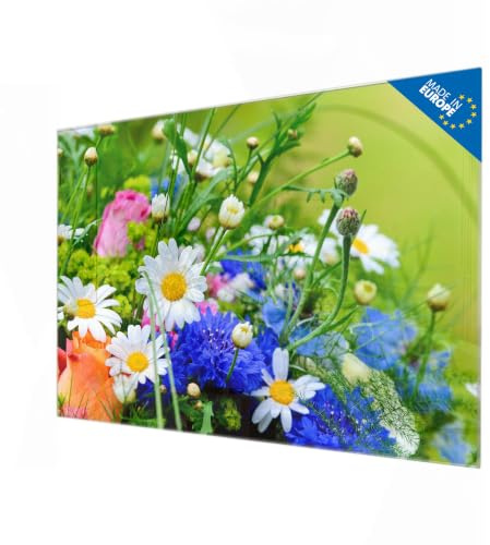 banjado Glas-Memoboard in 60x40cm mit Blumen- und Pflanzenmotiv | Beschreibbares Glasboard für Planung und Fotos, mit Motiv Blumenstrauß im floralen Stil