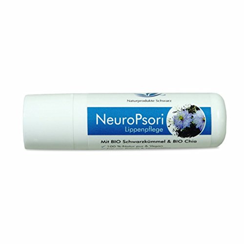 Naturprodukte Schwarz - NeuroPsori Lippenpflege mit BIO Schwarzkümmel & BIO Chia - Vegan, parfümfrei, geschmacksfrei, ohne Mineralöl - 4,8g