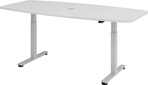 Bümö elektrisch höhenverstellbarer Konferenztisch grau 220x103 cm - Besprechungstisch rund-oval, grosser elektrischer Meeting-Tisch höhenverstellbar für Konferenz & Besprechungsraum
