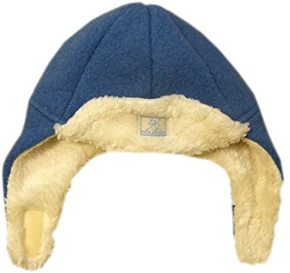 Pickapooh Mütze aus 100 % Merinowolle, gekochter Plüsch, Baby, Jungen, Mädchen, Kinder, Bio-Baumwolle, Winter, Earflap Fynn, blau, 54