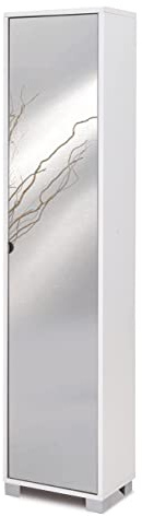 Sarmog Mobile Colonna Bagno 1 Anta con Specchio, 4 Ripiani, Design Contemporaneo, Salvaspazio, Kit 43x29xh190 cm, Bianco Fiammato